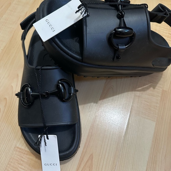 Gucci Black Slide Sandals with Decorative Accents - Picture 1 of 3